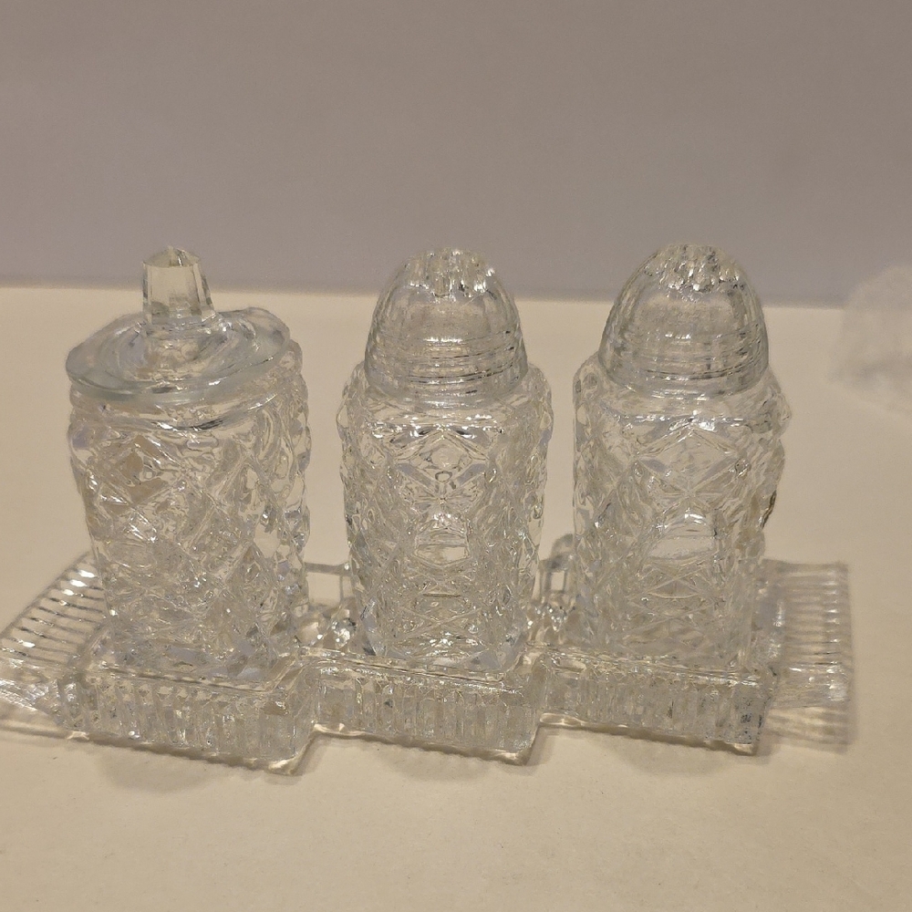 Vintage Bohemia Cut Glass Crystal Salt Pepper Lidded Jar With Tray
